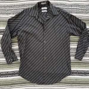 Claiborne Luxe Black Striped VTG Cotton Button Down Shirt Large 16-32/33
